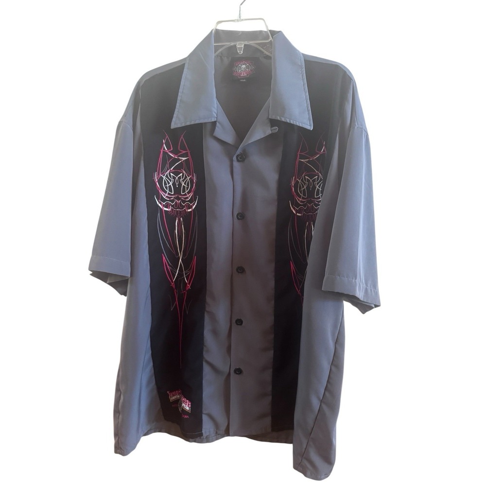 Dragonfly Roadhouse Men's Size XXL Bowling Lounge Y2K Short Sleeve Shirt Flames